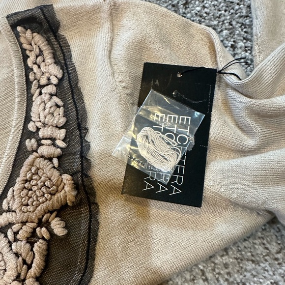 Etcetera M Silk Cashmere Tan Sweater Sheer Black Embroidered Detail R $275 - Picture 8 of 12